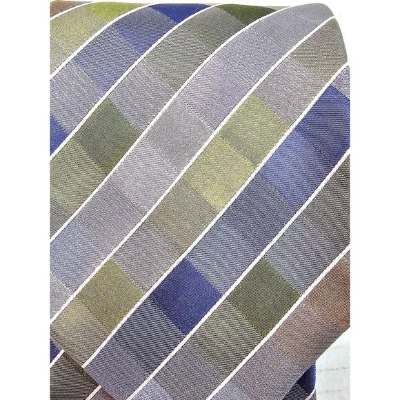 Kenneth Cole Reaction Mens Striped Tie 100% Silk Green Blue Gray Pattern - Picture 5 of 7